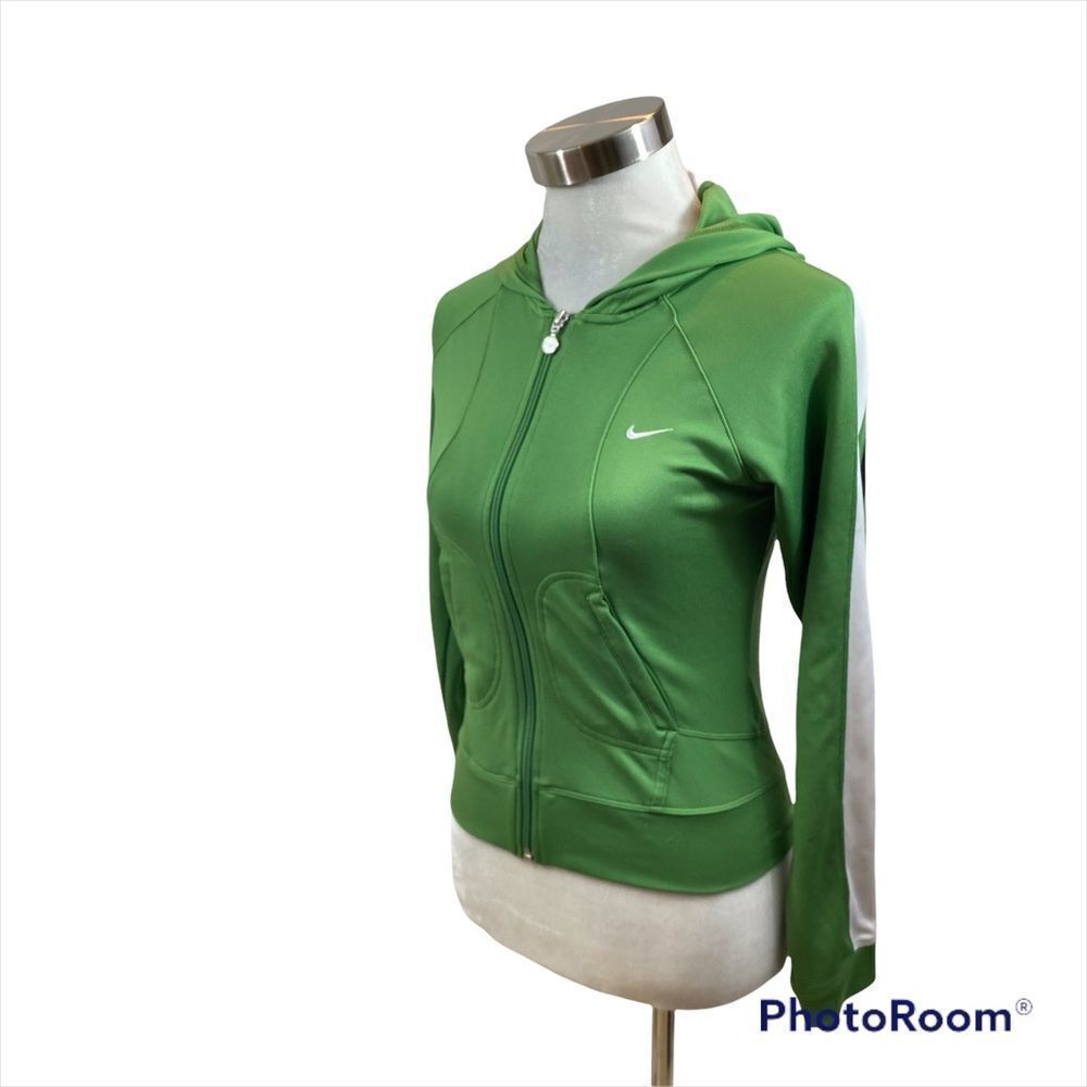 Nike ladies Green Throw Back Track Style Full Zip Jacket Size XS Green and White